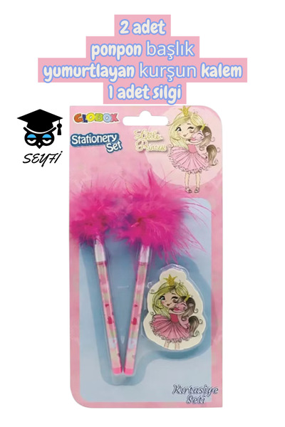SEYFİKİRTASİYE 2Pcs Pom-Pom Head Egg-Laying Pencil 1Pcs Eraser