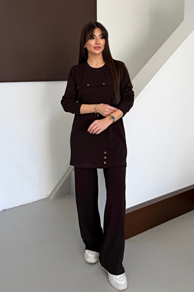 Mogi Butik Metal Snap Detailed Asymmetrical Cut Oversize Modal Hijab Suit 3174