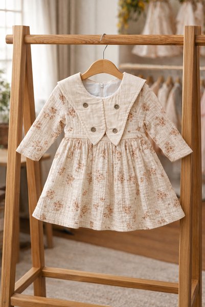Atlas Baby House Floral Collared Buttoned Muslin Dress 6-24 Months