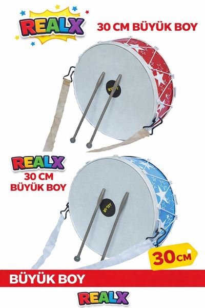 Realx Oyuncak Büyük Boy Davul Gösteri 23 Nisan Davulu Ramazan Davulu 2 Tokmak...