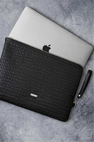 Yuka Atelier Braided Leather Black 13 Inch Laptop & Tablet Compatible Zippere...