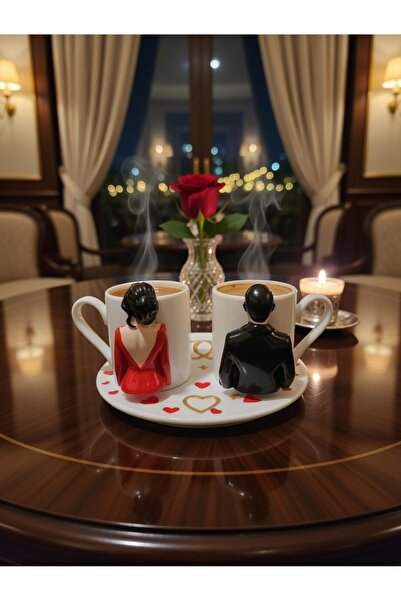 RivelCandle Romantic Couple Themed 2-Piece Porcelain Turkish Coffee Cup Set –...