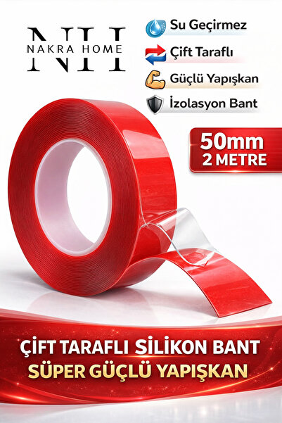NAKRA HOME Çift Taraflı Silikon Bant İz Bırakmaz Şeffaf Bant Süper Güçlü Duva...