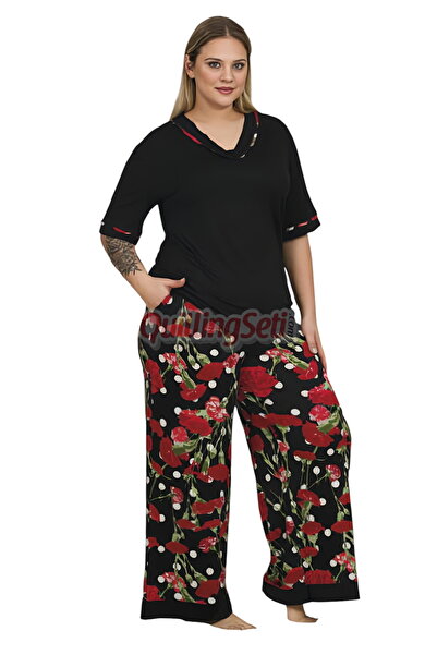 quilling Black Color, Rose Pattern 11062 Short Sleeve Women's Plus Size Mothe...