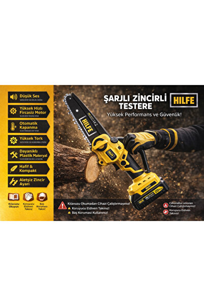 HILFE 20V Fırçasız Motorlu Şarjlı Zincirli Testere 300W Yüksek Tork Profesyon...