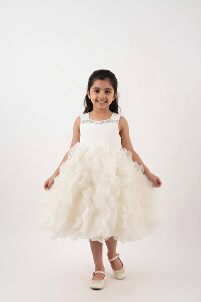 SOULTAN Floral Hand Crafted Stone Work Party Dress For Girls