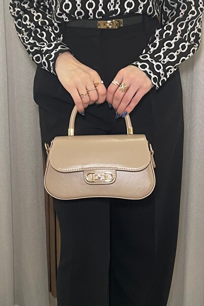 Fibag Women's Beige Mini Hand and Shoulder Bag - Gold Buckle - Stylish and Su...