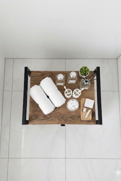 Mudesa Metal Ahşap Banyo Rafı Düzenleyici Çamaşır Kirli Sepeti Dolabı Rafı