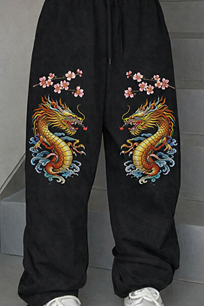 Toum Φαρδιά φούτερ παντελόνια με στάμπα δράκου