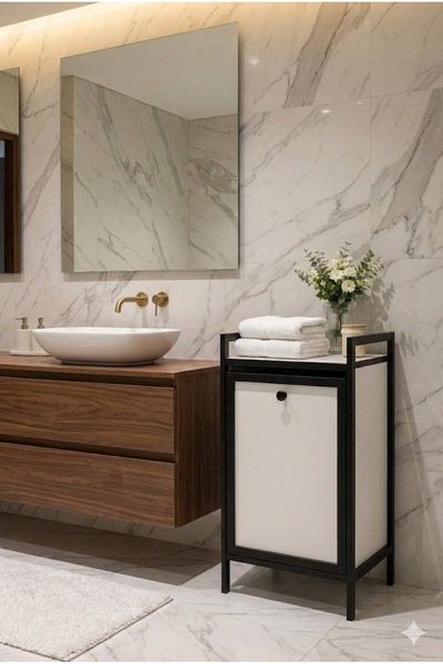 Mudesa Metal Wooden Bathroom Organizer Laundry Basket - Dirty Laundry Basket ...