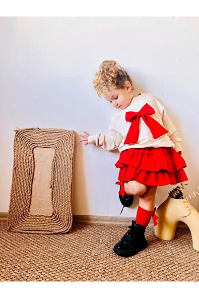 coollbebek Kız Çocuk Fiyonklu Fırfırlı Etekli Takım