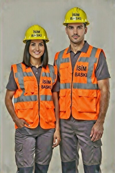 Teknik İsme Özel Baskılı Mühendis Yeleği ve Baret Seti
