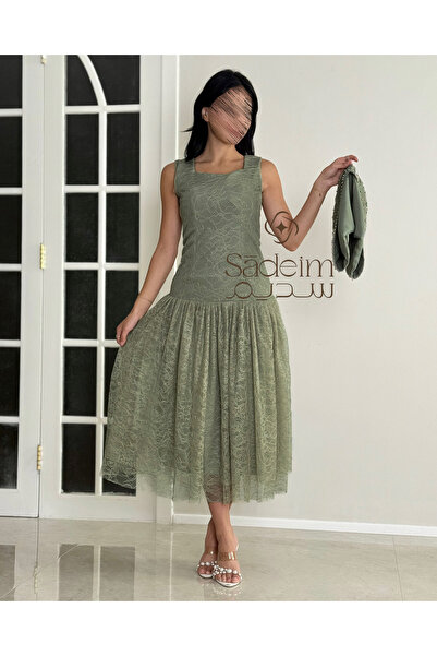 Sadeim Luxurious olive green lace dress
