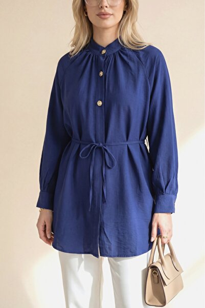 Modamorfo Ornamental Buttoned Raglan Sleeve Lace-Up Strawberry Shirt -Laci