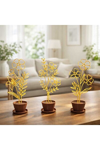 SteraDesign 3’lü Dekoratif Saksılı Çiçek Set Modern Masaüstü Dekoru Minimal E...