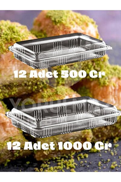 yorulmaz ambalaj 500 Gr + 1000 Gr Tatlı Taşıma Kabı Seti 12+12 Adet Şeffaf Ka...