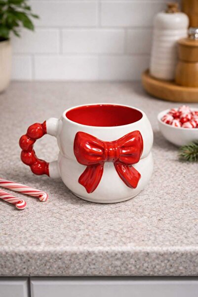 İZart 3D Embossed Red Painted Bow Pattern Custom Embossed Fully Handmade Cera...