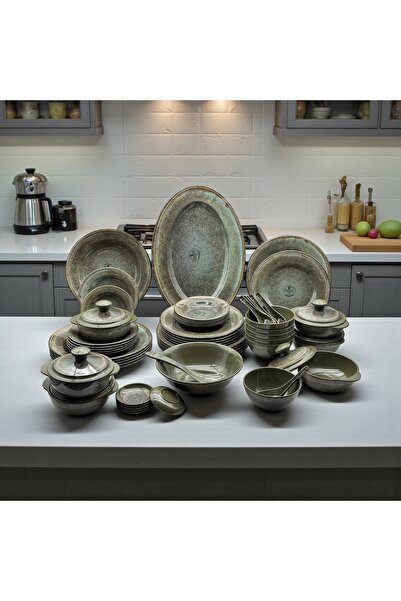 CC 57-piece marble-patterned melamine dinnerware set for 6 people. High-quali...