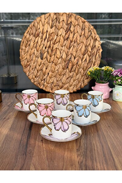 Hediye Köşkü Rengarenk Porselen Papatya Kahve Fincanı