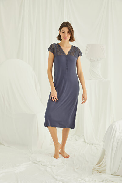 MONAMİSE Women'S, Mink, Navy Blue, Lace on the Sleeves, Shoulders and Collar,...