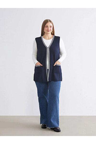LC Waikiki Navy Blue V-Neck Striped Women's Vest