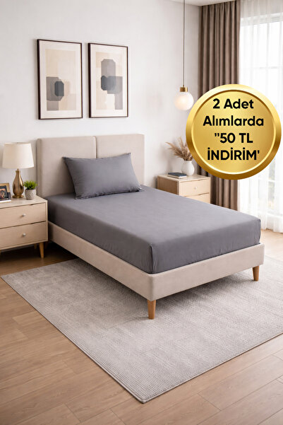 Pamuklu Tek Kişilik Lastikli Çarşaf Seti - 100x200 cm - Yastık Kılıflı Kaymaz Çarşaf