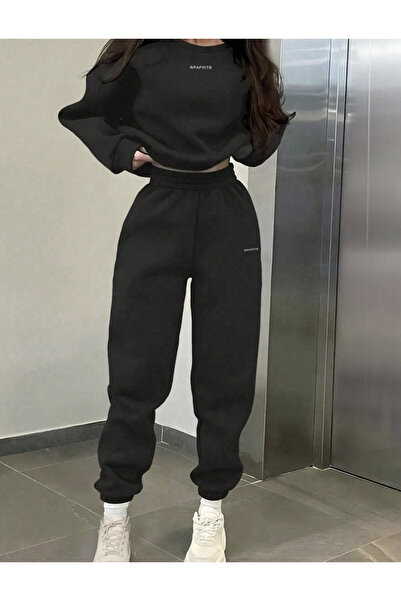 COHERENT Women/Men Graphite Custom Printed Cotton Oversize Jogger Crewneck Sw...