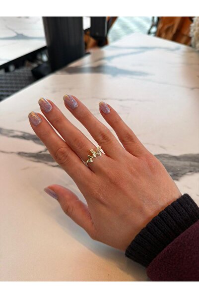 Cadera Jewelry خاتم حجري على شكل فراشة باللون الذهبي