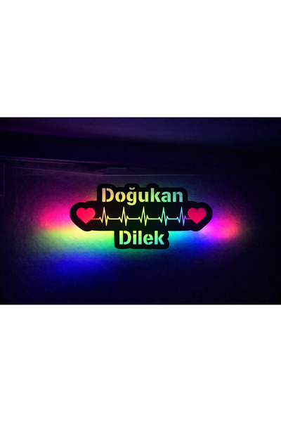 yadineonart Kişiye Özel İsimli RGB Işıklı Ahşap Tabela 55x40 cm Kalp ve EKG T...