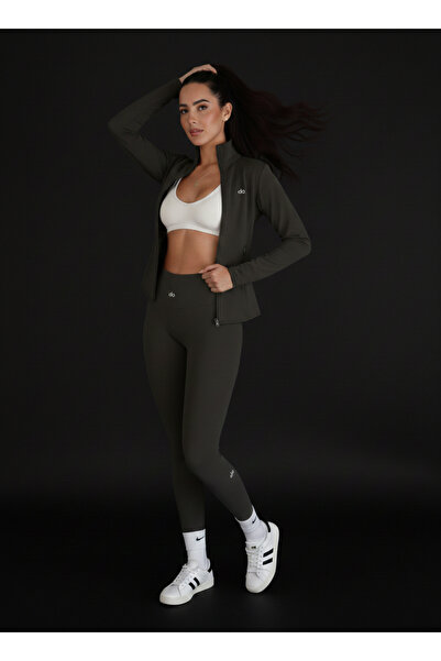 Butik Women's Smoked Zippered Fingerless Jacket and Leggings Double Set