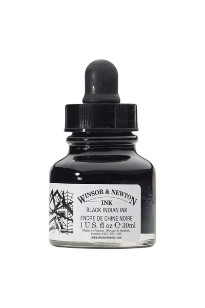 Winsor Newton Drawing Ink 30ml Damlalıklı Çizim Mürekkebi Black Indian /