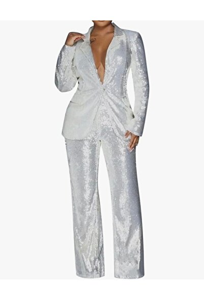 SuElo GÜMÜŞ RENK PUL PAYETLİ TAKIM ELBİSE