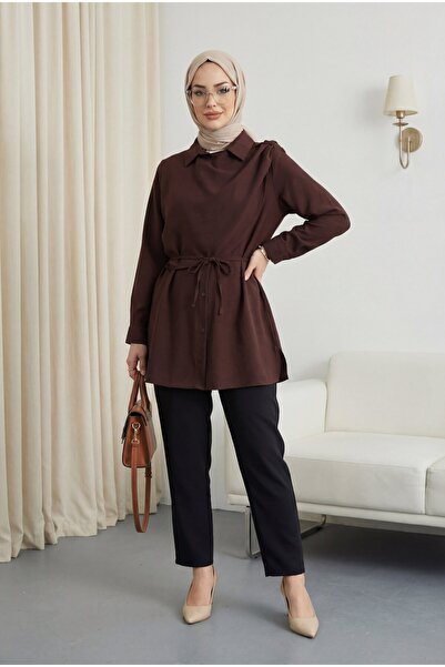 HİJABAYA önü çift Kat Omuz Detaylı Bağcıklı Düğmeli Modal Gömlek