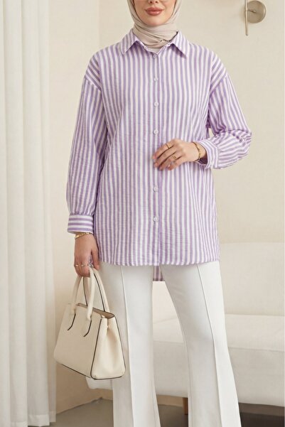 HİJABAYA Πουκάμισο με κουμπιά σε όλο το μήκος Ριγέ Λινό