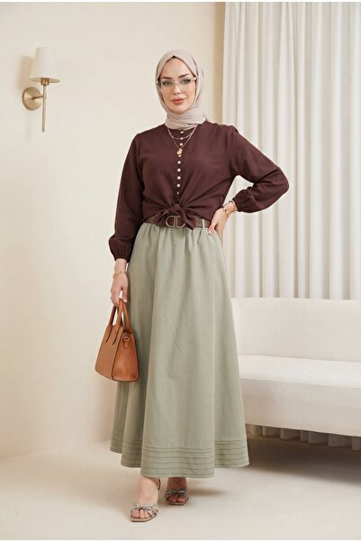 HİJABAYA Πουκάμισο Modal με δεμένη φούστα, ελαστική μέση και μανίκια, και κου...