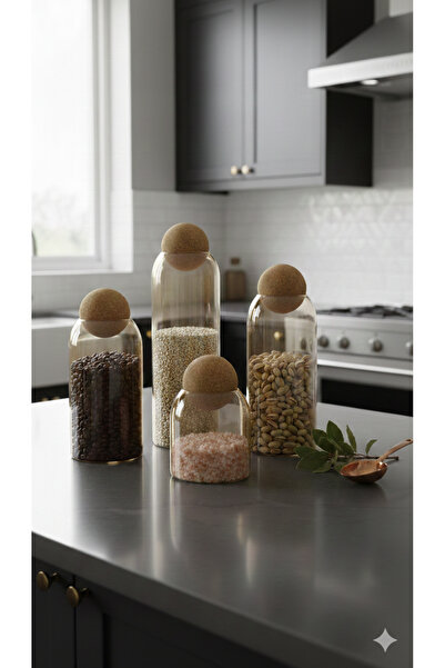 Dia 4-piece glass spice jar set with cork lids - decorative storage jars - mo...