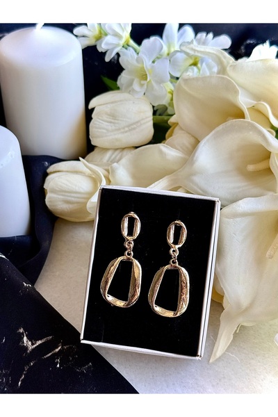 Merishe Jewerly أقراط ذهبية متدلية على شكل حلقة مزدوجة