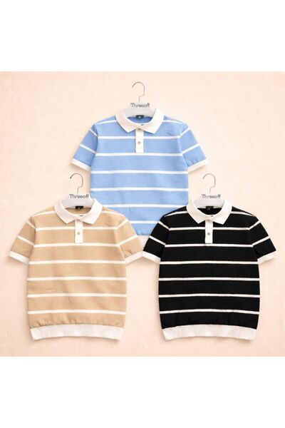 serla store تي شيرت محبوك بتفاصيل ياقة بولو من 3 قطع