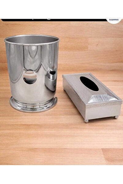 AL-GANNAS Stainless steel wastebasket and tissue box set (silver).