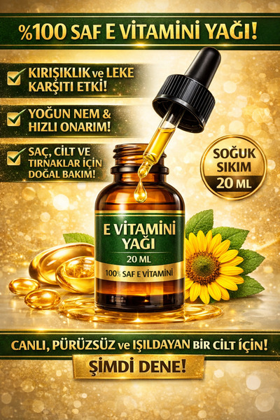 BİORGANİX %100 Saf E Vitamini Yağı 20 ML – Cilt, Saç ve Tırnak Bakımı İçin Yo...