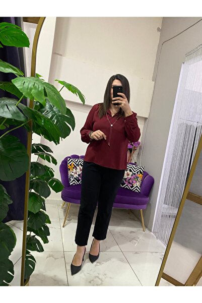 Anka Kendinden kolyeli akışkan Krep kumaş gömlek bluz