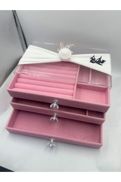 GIFT منظم مجوهرات 3 درج منسق بعبارة عيدكم مبارك وردي ( 1 حبة )