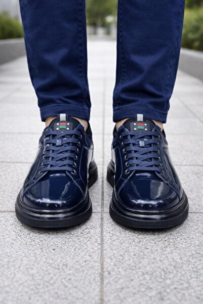 PATRICK CASSA Men's Navy Blue Classic Leather Shoes, Lace-Up, Comfortable, Da...