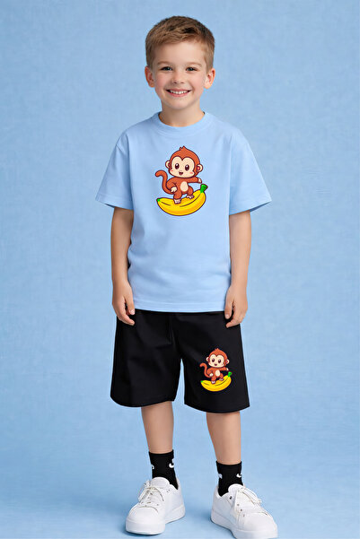 CACTUS COLLECTION Комплект къси панталони и тениска с принт на маймуни