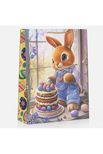 OEM Gift Bag Rabbit with Blue Shirt Holographic Cake with Glitter 32x11x42cm