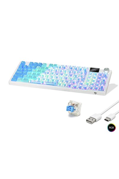 AyrStore Kablosuz Mekanik Klavye Rgb Blue Switch 95 Tuş - Beyaz Mf1705M