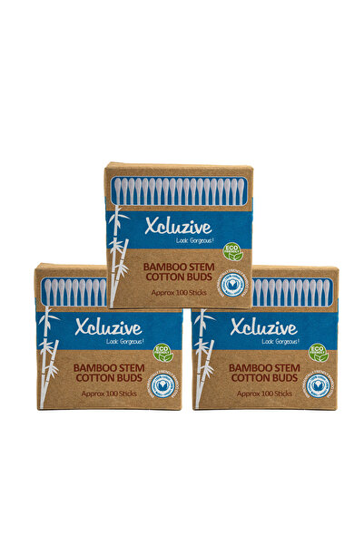 XCLUZİVE أعواد قطن من سيقان بامبو - عبوة اقتصادية من 3 قطع (100 قطعة)
