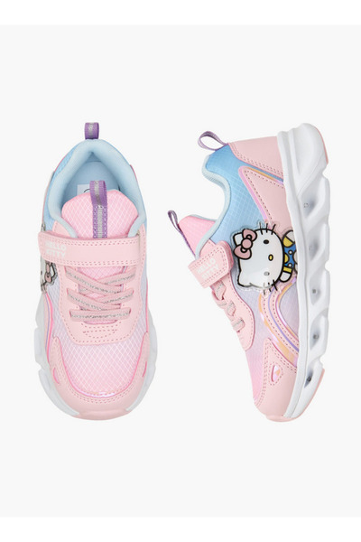 Hello Kitty أحذية رياضية مضيئة للبنات مزودة بشريط لاصق