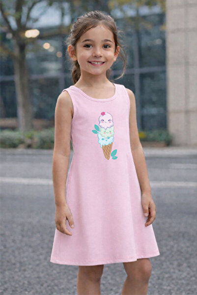 CACTUS COLLECTION Лятна рокля за момичета с принт на сладолед
