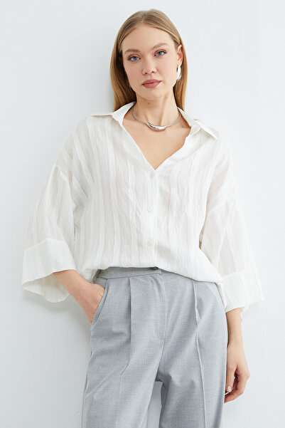 Fulla Moda Striped Capri Sleeve Loose Shirt